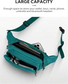 WATERFLY Riñonera cruzada para mujeres y hombres con bolsillos, correa ajustable, Negro, 9.06 x x 3.54 pulgadas - Cian - Ver 4