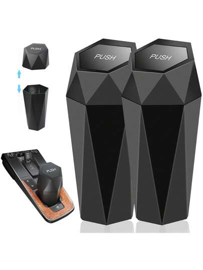 سلة قمامة للسيارة مع غطاء، سلة قمامة قابلة للتثبيت في حامل الأكواب بالسيارة، إكسسوارات ضرورية صغيرة للسيارة، سلة قمامة محكمة الإغلاق، منظمات متعددة الأغراض وتخزين للسيارة والمنزل والمطبخ والمكتب