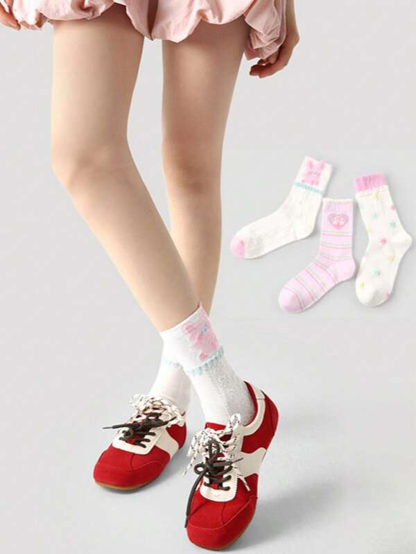 3 pares de calcetines cortos para mujer con diseño de patrón de conejo, transpirables y lindos, que absorben la humedad y son cómodos para la parte media y baja de la pierna, adecuados para uso diario y salidas