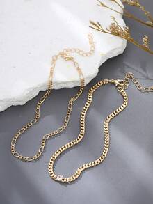 Nooxian 2 件套夏季度假简约性感海滩风格多层链条搭配闪亮圆形方晶锆石多层脚链，独特原创金色脚饰，适合女性