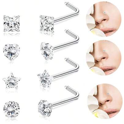 L-Shaped Nose Stud Five-Pointed Star Curved Rod Hot Stainless Steel Nose Ring Piercing Jewelry