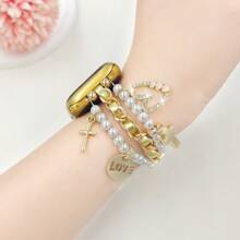 1pc Women's Fashionable Bohemian Style Smart Watch Band Strap With Heart, Cross, Love, Eiffel Tower Elements, Compatible With Apple Watch 38/40/41/42/44/45/49mm