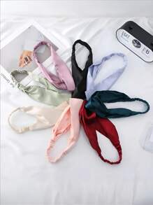 1 pezzo Fascia per capelli in seta sintetica, stile simile a Ins, fascia elastica confortevole, semplice e alla moda, fascia a croce monocromatica da ufficio