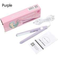 plancha de pelo, rizador de calefacción de hierro plano de turmalina de cerámica portátil 2 en 1 para rizar enderezar flequillo, cabello ondulado cabello corto plancha para cabello(Púrpura) - 1 - Ver 6