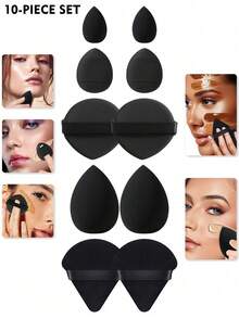 50-10pcs Makeup Sponge Set, Makeup Blender, Professional Makeup Blending Sponge Wholesale, Hoarding, Super Soft Concealer Sponge, Facial Makeup Tools, Suitable For Foundation, Powder, Toner,Makeup,Cheap,Room Decor,Vanity,Travel,Bedroom,Makeup Accessories,Puff,Makeup Blender,Powder Puff,Makeup Sponge,Cheap,Stocking Stuffers,Makeup,Makeup Tools,Cheap Stuff,Gifts,Gifts For Women,Christmas Gifts,Giveaways,Travel,Cheap Stuff,Travel Essential - Black - View 10