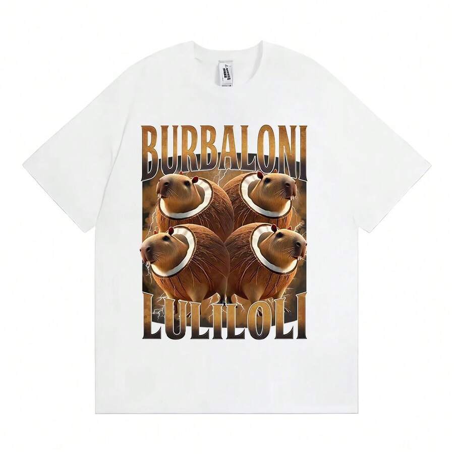 Burbaloni Luliloli Funny Capybara Meme T Shirt Men Women Fashion TrendSS High Street T-Shirts Unisex Summer Pop Oversized T-Shirt - Blanco - Ver 1