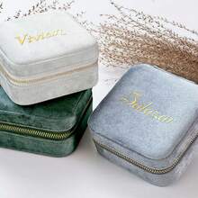 Personalized Items Velvet Jewelry Box Customizable Things Plush Zipper Custom Necklace Ring Organizer Travel Essentials Thoughtful Christmas Gift - Multicolor - View 3