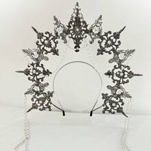 1pc Women's Golden Faux Pearl Chain Metal Lolita Angel Halo Sun Crown Headband, Suitable For Daily Wear, Cosplay, Photography Props Halloween