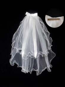 1 件儿童女孩超级仙女长面纱公主皇冠婚礼仪式发夹发饰 - 白色 - 查看 10