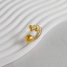 1 pièce Bague en acier inoxydable de mode avec perles sphériques dorées, bague en titane géométrique personnalisée exagérée, accessoires de bijoux dorés pour le carnaval, à porter au quotidien