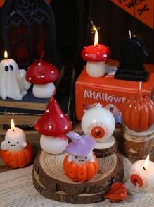 万圣节鬼魂蘑菇、眼球、鬼魂、南瓜蜡烛装饰可爱万圣节蜡烛礼品套装房间装饰餐桌派对卧室家居装饰万圣节装饰秋季装饰秋季装饰 - 彩色 - 查看 2