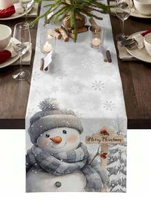 Christmas Snowman Snowflake Tree Gray Table Runners Dresser Scarves Table Decor Winter Christmas Kitchen Dining Table Runner Christmas Decorations