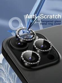 3pcs Shiny Crystal Lens Protector Film Set, Compatible With IPhone 16 Pro Max/16 Pro/16 Plus/16, 12/12 Mini/12 Pro/12 Pro Max, 13/13 Mini/13 Pro/13 Pro Max, 11/11 Pro/11 Pro Max, 14/14 Plus/14 Pro/14 Pro Max, 15/15 Plus/15 Pro/15 Pro Max, Decorated With Rhinestones - Black - View 4