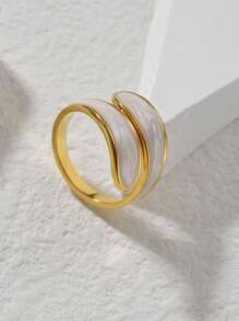 1入組不銹鋼油滴葉形女士環繞式戒指極簡