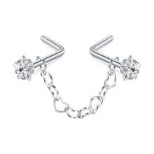 1pc Stainless Steel Nose Ring Chain With Embedded Round White/Blue/Colorful Synthetic Cubic Zirconia Nose Stud With Chain, Nose Piercing Jewelry - Star - View 11