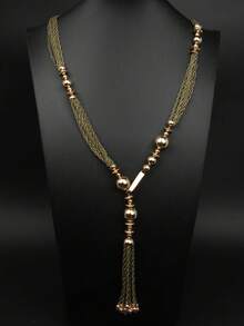 复古夸张金色流苏项链，时尚女式毛衣链，适合日常佩戴、宴会和节日场合 - 流蘇項鍊 - 查看 1