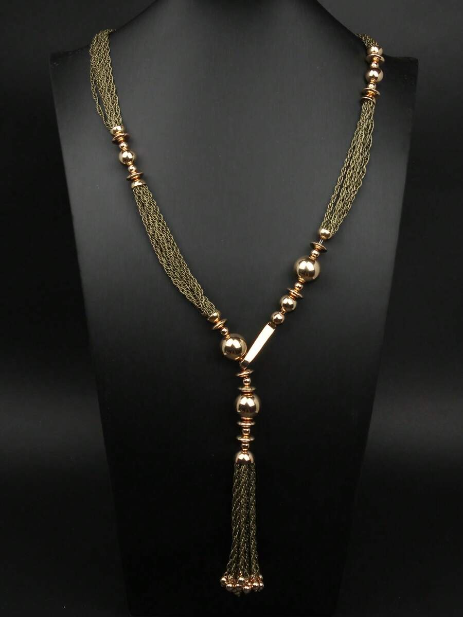 复古夸张金色流苏项链，时尚女式毛衣链，适合日常佩戴、宴会和节日场合 - 流蘇項鍊 - 查看 1