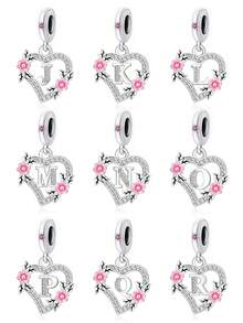 1pc Minimalist 925 Sterling Silver Zirconia 26 Alphabet Beads Pendant Necklace, Gift Item - Silver - View 5