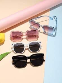 4 Pcs Boys Girls 6-12 Years Square Hollowed Out Rice Nails Classic Versatile Sunglasses For Daily Travel