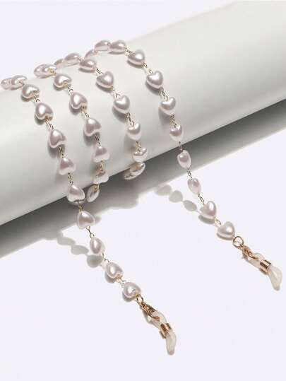 1 قطعة سلسلة نظارات مزينة بخرز اصطناعي، سلك قابل للتعديل لتثبيت الكمامة/النقاب