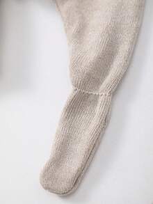 Newborn Solid Color Round Neck Ruffle Hollow Out Knitted Cardigan + Solid Color Leggings - Khaki - View 7