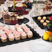 6 Pcs Cake Stand, Plastic Dessert Table Display Set, Three-Tier Shelf, Two-Tier Shelf And Dessert Tray Set. Suitable For Birthdays, Parties, Tea Parties. Black/White - Black - View 6
