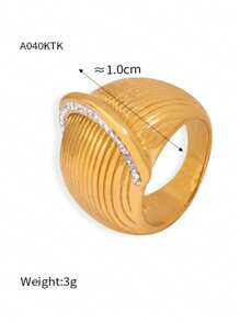 1pc Fashionable Exaggerated Stainless Steel Rhinestone Ring, Women's Stainless Steel Ring, Daily Accessory - Gold - View 20