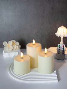 3 Peças Luzes de Vela Eletrônicas Cintilantes com Controle Remoto - Luzes Noturnas Alimentadas por Bateria, Design de Vela Realista Adequado para Aniversário, Casamento, Decoração Doméstica, Eventos de Festa, Proposta, Natal, Dia dos Namorados, Iluminação de Vela, Efeito de Chama