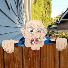 1PC/2PCS Whimsical Wooden Garden Fence Decorations, Elderly Couple Peering Over, Artistic Illustrated Yard Art, Unique Atmosphere Design For Outdoor Spaces, Loving Couple Garden Decor, Outdoor Fence Yard Sign Art, Cute Decorative Gift, Holiday Lawn Decoratior