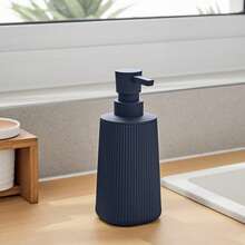 1pc Striped Soap Dispenser, Modern Plastic Round Shape, For Bathroom Hand Wash And Kitchen Dish Soap, Liquid Refillable Bottle - Lilac Blue - View 7