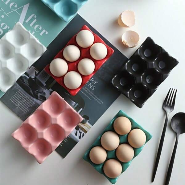 1pc Colorful Ceramic Egg Holder Home Kitchen Egg Storage Box Kitchen Egg Grid Egg Holder Egg Storage Box