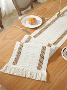 1 pieza Camino de mesa tejido vintage con flecos, mantel de ganchillo con encaje para cómoda, soporte de TV, mesa de café, mesa de comedor, decoración del hogar, reunión familiar, decoración festiva, interior y exterior, picnic, escritorio, tocador