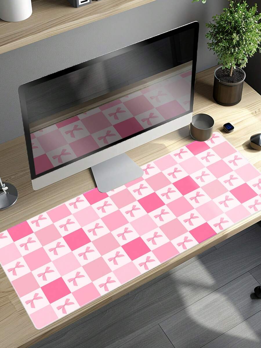 1 件粉色蝴蝶橡胶防滑游戏鼠标垫,适用于台式电脑/笔记本电脑办公室使用 - 粉紅色格子 - 查看 1