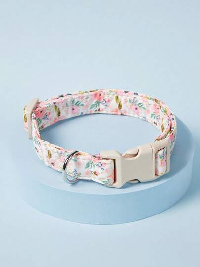 PETSIN 1 件经典花卉设计黄色、蓝色叶子和粉色花朵图案宠物项圈，适合小型/中型/大型犬，柔软可调节，配有米色塑料安全扣，室内和室外使用，非常适合男孩和女孩的宠物