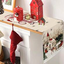 1pc/270pcs Christmas Table Runner, Sled Design Elements Table Runner, Polyester Material, 35x181cm, Winter Christmas Home Party Gathering, Restaurant Living Room Table Center Decor, Indoor Outdoor Dining Table Center Decor, Room Decor, Home Decor, Kitchen, Decorative Style, Kitchen Decor, Room Decor Items, Christmas Decor, Living Room Decor, Office Decor