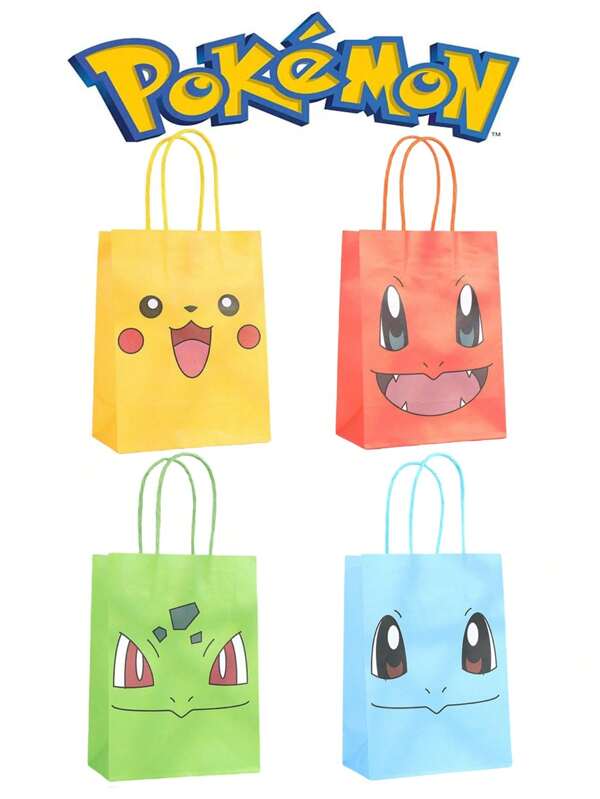 pokemon 12Pcs Pokemon Birthday Themed Party Gift Packaging Bag, Cute Cartoon Character Pikachu Poke Ball, Colorful Printed Multi-Purpose Storage Bag, Exquisite Gift Packaging Box, Party Table Gift Outer Packaging Decoration