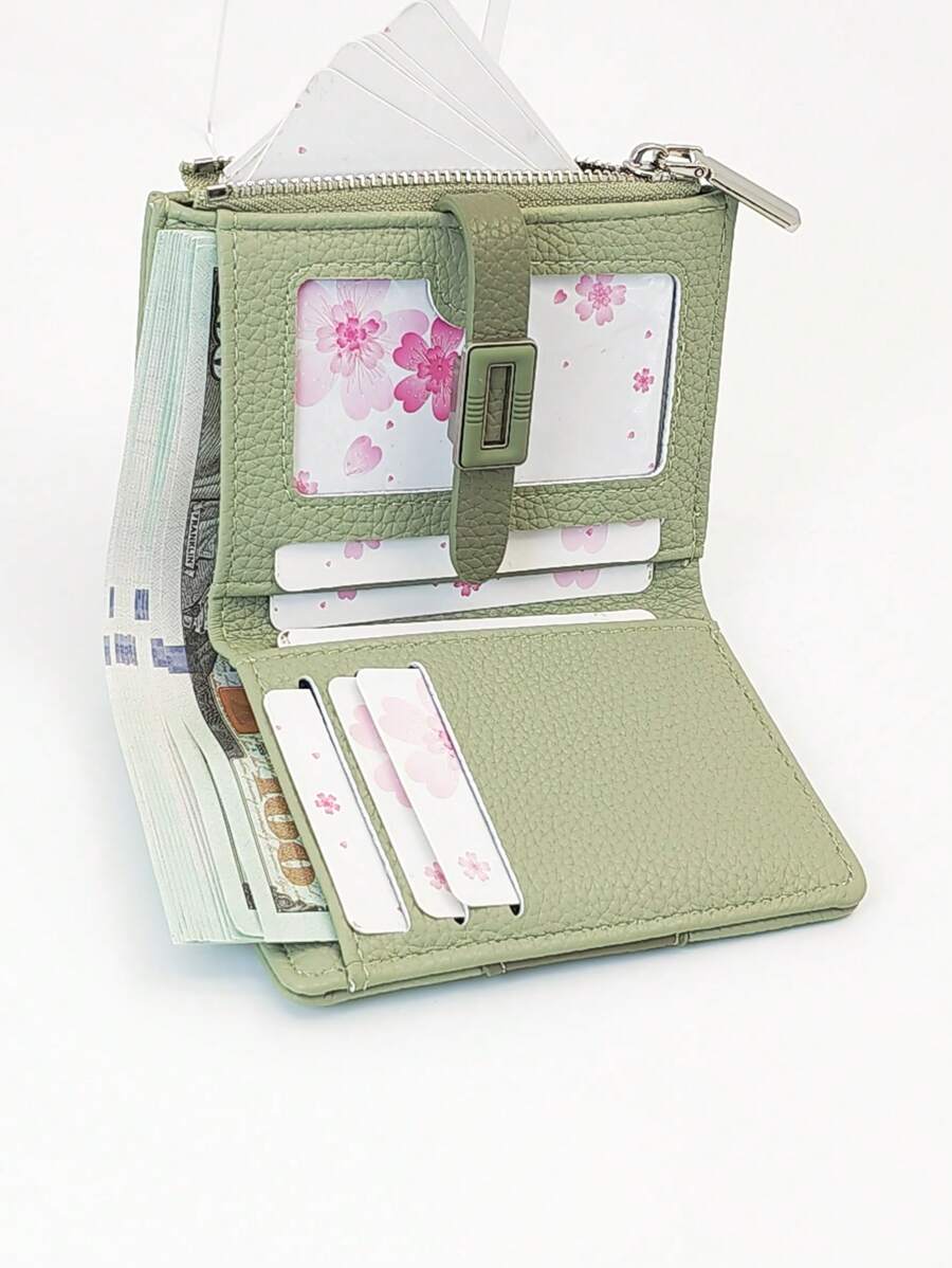 MINGYOU 时尚精致柔软荔枝扣短款多功能大容量钱包多功能拉链便携学生卡夹零钱包可爱适合年轻学生礼物女士钱包迷你钱包零钱包小钱包可爱钱包