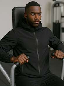 Men's Waterproof Windbreaker With Removable Hood In Black For Gym Or Running - màu đen - Xem 4