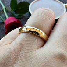 1pc 4mm Classic 18K Gold Plated Stainless Steel Ring, Gold Or Silver Color, Minimalist Curved Plain Design, Elegant Wedding & Anniversary Jewelry Gift, Non-Fading Stainless Steel Fashion Accessory, Minimalist Luxury Design, Suitable For Engagement Or Wedding Ring, Perfect For Proposal And Engagement