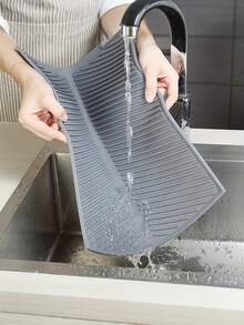 1pc Multifunctional Kitchen Drain Mat - Non-Slip, Quick-Dry, Heat-Resistant Rubber Mat For Dishes, Utensils & Cups - Grey, Water-Control Design For Countertop & Bar Use, Kitchen Drying Mat|Rubber Drain Mat|Rubber 100.00% Cover - Grey - View 8