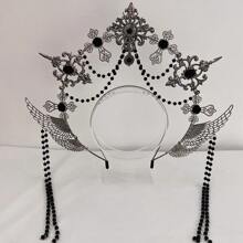 1pc Women's Golden Faux Pearl Chain Metal Lolita Angel Halo Sun Crown Headband, Suitable For Daily Wear, Cosplay, Photography Props Halloween