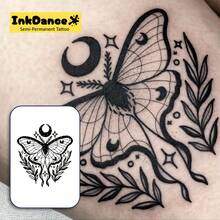 1 Set "Moon Moth" Revolutionary Technology Tattoo Stickers, Semi-Permanent Tattoo, Temporary Tattoo, Men's Tattoo, Long-Lasting, Waterproof, Realistic Tattoo Effect, Plant-Based, X086 - Black - View 2