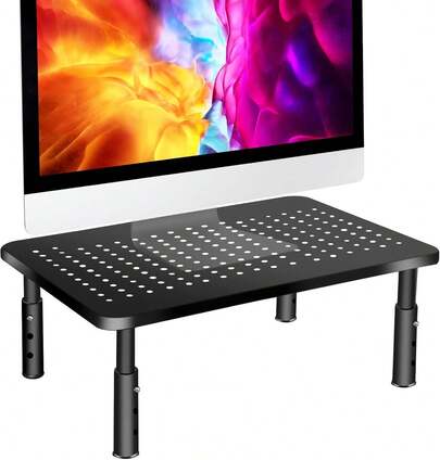 Monitor Stand - Metal Construction, 3 Height Adjustable, Monitor Riser With Ventilated Platform,