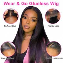 40 Inch Straight 4x4 HD Transparent Lace Closure Wigs Human Hair Straight Put On And Go Glueless Wigs Pre Plucked Pre Cut Lace Wig For Women 200% Closure Wig Nautural Black - Natural Black - 查看 3
