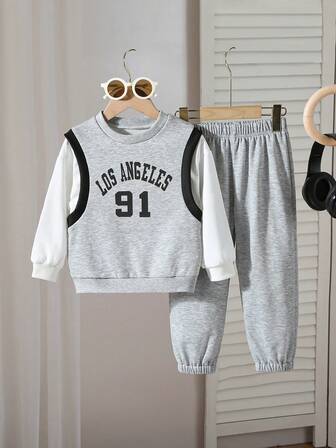 Korean Style Boys 2pcs Set Hoodie And Pants, Kids Fashion Sweatshirt & Trousers, Casual Outfit For Spring/Fall