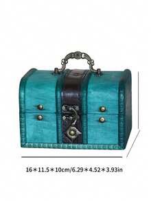1pc Handmade Vintage Square Wooden & Leather Jewelry Box Blue-Green Color Treasure Chest With Lock, Charming Rustic Elegant Compact Lockable Jewelry Storage Box For Rings Necklaces Earrings Bracelets, Decorative Home Decor Piece For Dressing Table Vanity Bedside, Perfect Holiday Gift For Christmas Thanksgiving Halloween Weddings Anniversaries Birthdays Romantic Keepsake Travel-Friendly Organizer For Small Accessories