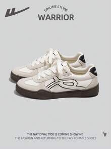 WARRIOR 1 双百搭休闲鞋，女式透气系带网眼拼布运动鞋，简约低帮日常平底鞋 - 米/灰/黑 - 查看 5