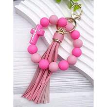 1pc Silicone Beaded Bracelet Keychain, Creative Wristband Keyring Bag Pendant, Ideal Gift For Friends, Siblings, Women, Mothers, Suitable For Daily Outfit And Car Accessories, School Use Christmas
