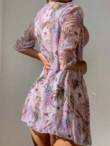 3 paquetes Conjunto De Bikini Impreso Tropical De Tres Piezas Para Mujer Sujetador push up & hipster Bottom de bikini & Kimono 3 piezas Bañador,short traje de baño dama - Rosa - Ver 2