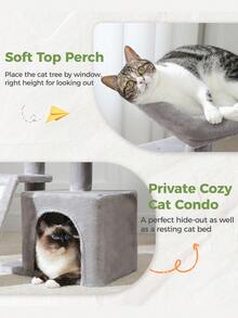 PAWZ Road Cat Tree For Indoor Cats, 31.5'' Small Flower Cat Tower Condo With Sisal Scratching Ramp, Cozy Hammock And Removable Flower Cat Bed Perch For Kittens - Grey - View 6